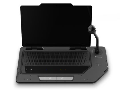 DICENTIS Multimedia device Full Function from the front with the built-in display open